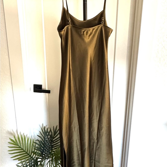 Montgomery Post Satin Slip Dress – Olive Bronze Midi Dress  – XS - Picture 4 of 7